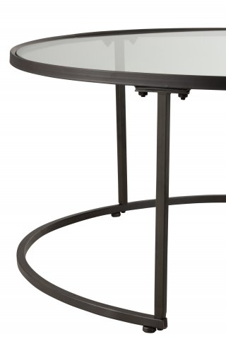 Set de 2 tables gigogne RUTY en bois marron/ verre et métal noir.